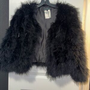 jocelyn Black Fluffy Real Feathers Short Jacket